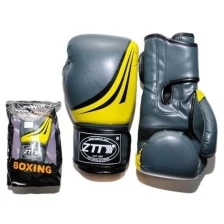 Перчатки боксёрские / боксерские перчатки/ тренировочные перчатки ZTTY . Размер-вес: 12 oz. Материал: кожзаменитель, молт. Цвет: серый с жёлтыми элементами.